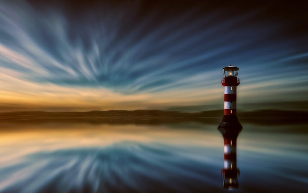 Faro de luz en el mar